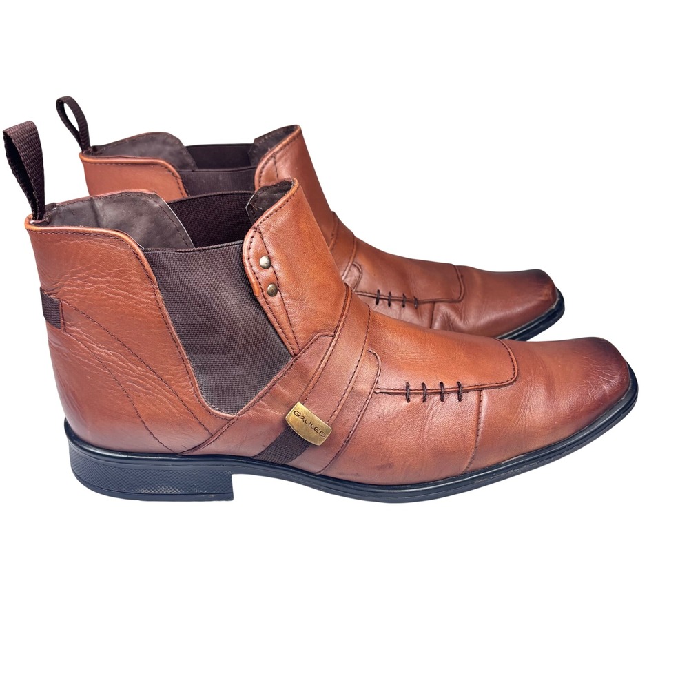 Leather Chelsea Boots Ankle Brown Square Toe Grunge Punk Streetwear Galileo 9.5